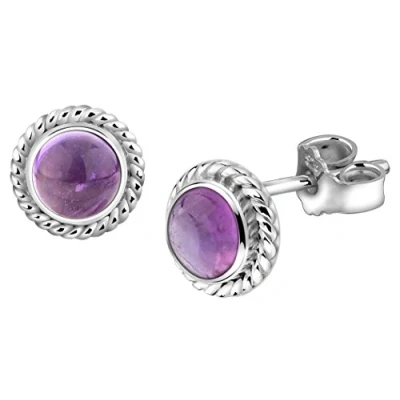 Abbildung von Nenalina Silber Damen Ohrringe Ohrstecker rund mit Geburtsstein Amethyst violett für Frauen und Mädchen, 925 Sterling Silber, Damen, Ohrringe, 222999 015