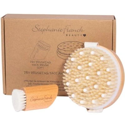 Abbildung von Stephanie Franck Beauty Body &amp; Face Dry Brushing Set 1 Körper Trockenbürste mit Naturborsten und Gesichts Massagebürste aus weichem Ziegenhaar für eine strahlende Haut