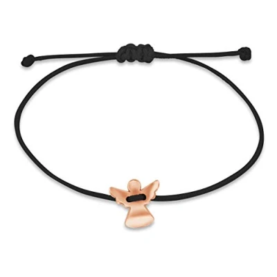 Abbildung von Nuoli® Schutzengel Armband Damen Rosegold (verstellbar bis 20cm) Engel Armbändchen für Frauen &amp; Mädchen, aus schwarzem Stoff mit Metall Anhänger