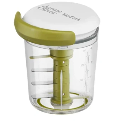Abbildung von Tefal Jamie Oliver K1644344 Chop &amp; Shaker ohne Strom Fassungsvermögen: 450 ml Multizerkleinerer Universalzerkleinerer für Gemüse, Obst, Zwiebeln, Nüsse, Knoblauch weiß/blau