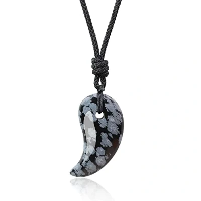 Abbildung von COAI Geschenkideen Unisex Glückskette Japanische Magatama Kommaförmige Horn Anhänger aus Schneeflockenobsidian