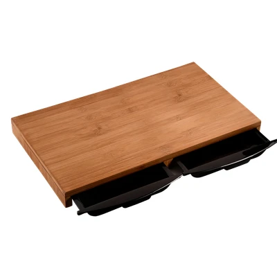 Abbildung von KESPER Schneidbrett mit 2 Auffangschalen, Material: Bambus, Kunststoff (ABS), Maße: 50 x 28,5 4,5 cm, Farbe: Braun, Schwarz 59357