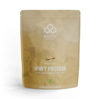 Abbildung von edubily nutrition® Whey Protein Konzentrat Sehr gut lösliches Pulver aus zertifizierter Bio Milch Ohne Zucker (750 g, Vanille)