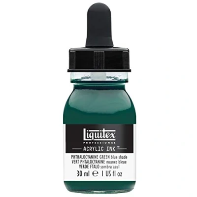 Abbildung von Liquitex 4260317 flüssige Professional Acrylfarben Ink, Tusche, 30 ml, hochpigmentierte Airbrushfarbe, phthalozyaningrün blauton