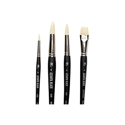 Abbildung von Winsor &amp; Newton 5698661 Azanta Black natürlicher Schweineborstenpinsel für Ölfarben Acrylfarben , gute Steifheit, ideal körperreiche Farben, kurzer Stiel 4 Pinsel im Pinselset