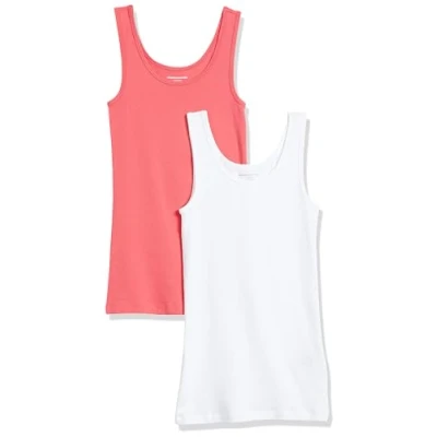Abbildung von Amazon Essentials Damen Tanktop schlanke Passform, 2er Pack, Kräftiges Rosa/Weiß, S