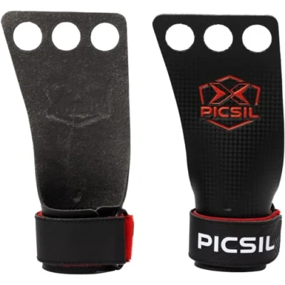 Abbildung von PICSIL RX Carbon Grips, Crosstraining Hand Grips Für Gewichtheben, Handschuhe Muscleups, Pull Ups, Gymnastik, Verhindert Blasen und Risse, Männer Frauen Rot 3H L
