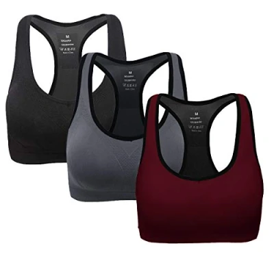 Abbildung von ANGOOL Damen Komfort Klassische Racerback Sport BH Top Fuer Yoga Fitness Training, Schwarz grau weinrot, L Fit 80D 80DD 80E 85D 90BC 90D