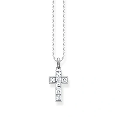 Abbildung von Thomas Sabo Damen Kette Kreuz mit weißen Steinen Silber, aus 925er Sterlingsilber Zirkonia Steinen, Länge 45cm, KE2166 051 14 L45V