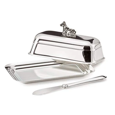 Abbildung von EDZARD Butterdose Kuh (für 180 g) aus Silber &amp; Glas Butterglocke inkl. Buttermesser Schale, Dose, Box für Butter mit Deckel, Aufbewahrung verschließbare als Geschenk