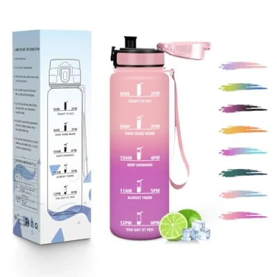 Abbildung von HoneyHolly Trinkflasche Kinder 500ML, Wiederverwendbar Mit Zeitskala, Wasserflasche, Auslaufsicher Sportflasche, Sport für Laufen, Radfahren, Arbeiten, Schule, Fitnessstudio