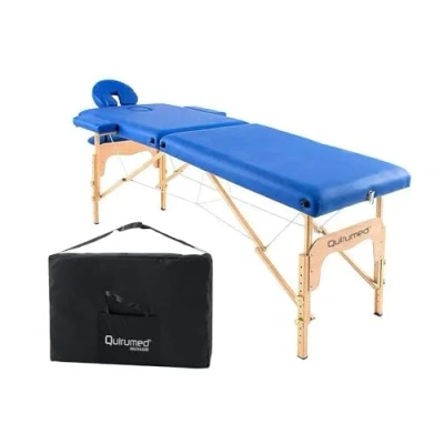 Abbildung von QUIRUMED Easy Klappmassagetisch aus Holz, Farbe Blau, 186 x 66 cm, Massagetisch, Physiotherapie Massage, Kunstleder, Gelenkkopf, höhenverstellbar, 2 Abschnitte