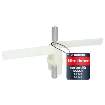 Abbildung von Kenekos Mitnehmer geeignet für Bosch MUM4/MUM8 Küchenmaschine, ProfiMaxx 44, 45, 46, 47, MUZ8DS1, MUZ4DS2, MUZ4DS3, 00091027/091027, Quelle TurMix, Durchlaufschnitzler Flügel Antrieb Achse