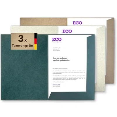 Abbildung von Präsentationsmappe A4 rauer ECO Recycling Karton direkt vom Hersteller STRATAG vielseitig einsetzbar für Ihre Angebote, Exposés, Projekte oder Geschäftsberichte (Tannengrün, 3 Stück)