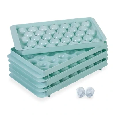 Abbildung von Relaxdays Eiswürfelform rund, 3er Set, wiederverwendbar, 2,5 cm Kugeln, 33 einzelne Eiskugeln, Eisgießform, PP, türkis