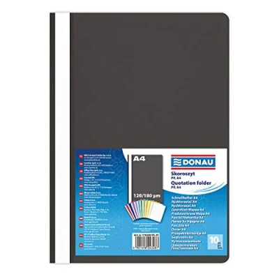Abbildung von DONAU 1702001PL 01 Plastik Schnellhefter A4 Schwarz/ Sichthefter Kunststoff aus öko PP Folie 120/180 µm/ mit transparentem Deckel/ für Büro und Schule/ Fassungsvermögen ca. 200 Blatt 10er Pack