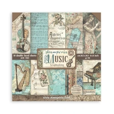 Abbildung von Stamperia Scrapbook Paper Pad for Scrapbooking, Albums, Card Making, Bullet Journals, and More, Acid Free, Double Sided, Perfect Hobbies, Crafts, Gifting (Music) (20.3 x 20.3cm)