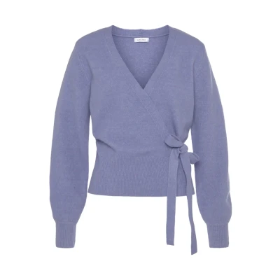 Abbildung von LASCANA Wickelstrickjacke, mit breitem Rippbündchen, Loungewear
