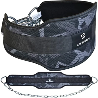 Abbildung von AQF Dip Gürtel Mit Stahlkette, Neopren Fitness Gewichthebergürtel, Gewichtsgürtel, Bodybuilding Belt, Dipgürtel Kraftraining Dips Herren Damen (Graues Camo)