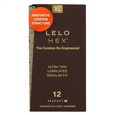 Abbildung von LELO HEX Respect, XL Größe, luxuriöse Kondome mit einer einzigartigen hexagonalen Struktur, dünnes aber starkes Latexkondom, befeuchtet (12 er Pack)