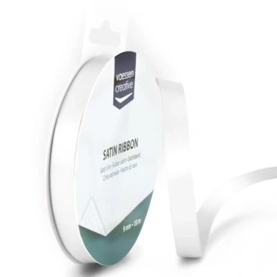 Abbildung von Vaessen Creative 301002 2003 Satinband Weiß, 9 mm x 10 Meter, Schleifenband, Dekoband, Geschenkband und Stoffband für Hochzeit, Taufe Geburtstagsgeschenke, 9MM