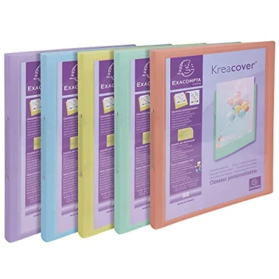 Abbildung von Exacompta 54279E 5er Pack Ringbuch KreaCover aus flexiblem Kunststoff für DIN A4, 2 O Ring Mechanik 15 mm, Rücken 20 Außenmaße 32 x 25 cm farbig sortiert