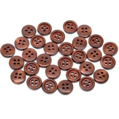 Abbildung von 50 Stück Holzknöpfe 15mm 4 Loch rund kaffeebraun braun Knöpfe basteln