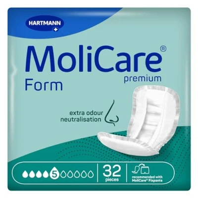 Abbildung von MoliCare Premium Form 5 Tropfen, für mittlere Inkontinenz: maximale Sicherheit, extra Auslaufschutz und Diskretion Frauen Männer, zu verwenden mit Fixpants, 32 Stück