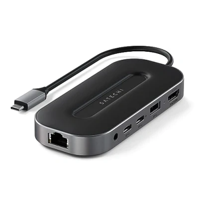 Abbildung von SATECHI USB4 6 in 1 Multiport Adapter USB C PD Aufladung, 8K HDMI, A und Datenanschluss, Ethernet Anschluss Kompatibel mit M2 M1 MacBook, 2021 iPad Pro, Mac Mini M1, iMac