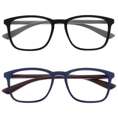 Abbildung von OPULIZE Max Lesebrille 2er Pack Klassische große rechteckige Fassung Brillen in mattem Schwarz und Blau Herren Damen Unisex RR78 13 +2,50