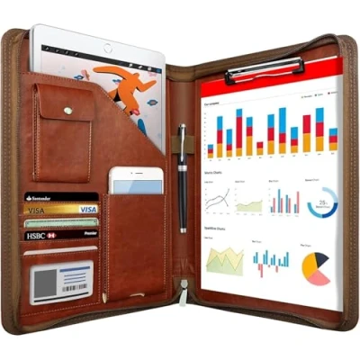 Abbildung von NEWYES NY A403 BN EU Konferenzmappe aus Leder, mit Reißverschluss, A4, Reisedokumentenmappe, Portfolio Reisetasche, persönlicher Agenda Organizer, 33,5 cm x 25 3,5