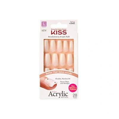 Abbildung von KISS Salon Acrylic Natural Collection, Strong Enough, quadratische Kunstnägel mit langer Länge, inklusive 28 Kunstnägel, Nagelkleber, Nagelfeile und Manikürstäbchen