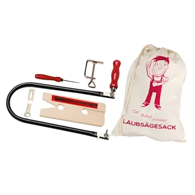 Abbildung von Pebaro 970 Laubsäge Sack, 13 Teile, komplettes Set für Laubsägearbeiten, umweltfreundlicher Stoffbeutel, mit Laubsägebogen made in Germany, Basteln Holz, Bastelset, Geschenkidee Kinder