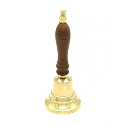Abbildung von Messing Nautika Schreibtischglocke aus mit Holzgriff, Höhe 13 cm