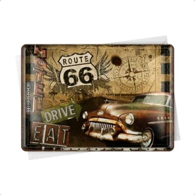 Abbildung von Nostalgic Art Retro Blechpostkarte, 10 x 14 cm, Route 66 Road Trip Geschenk Idee für USA Fans, Postkarte aus Metall, Mini Blechschild als Grußkarte