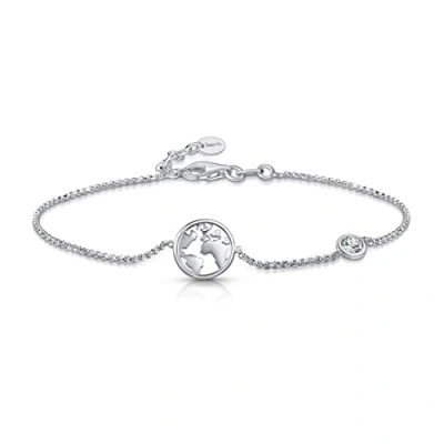 Abbildung von Amberta Damen 925 Sterling Silber Reise Armband: Weltkarte Charme und Zirkonia Armband