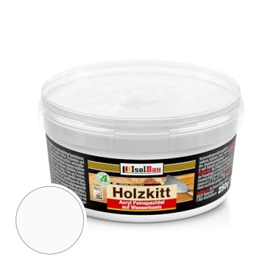Abbildung von Isolbau Holz Spachtelmasse 250 g Holzspachtel Holzkitt Außen und Innen Reparaturspachtel Holzreparaturmasse Fertigspachtel Schnelltrocknend Weiß (Nr. 1)