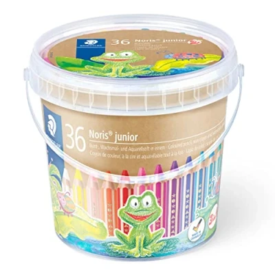 Abbildung von STAEDTLER 3in1 Buntstift Noris junior Bunt ,Wachsmal und Aquarellstift, extra bruchsicher, ideal für Kinder, viele Oberflächen, Classpack mit 36 Farben inkl. 3 Spitzer, 140 C36