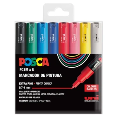 Abbildung von UNI Posca Set PC 1M Basic Packung mit 8 Filzstiften