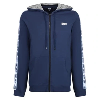Abbildung von DKNY Herren Mens Long Sleeved Hooded Zip Top in Navy with Branded Arm Detailing 100% Cotton Hoody, Medium