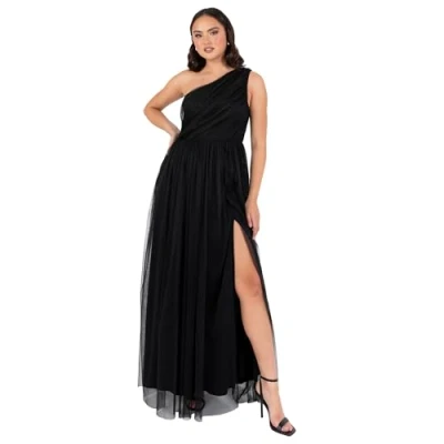 Abbildung von Anaya with Love Damen Womens Ladies Maxi One Cold Shoulder Dress Slit Split Sleeveless Prom Wedding Guest Bridesmaid Ball Evening Gown Kleid, Black, 44