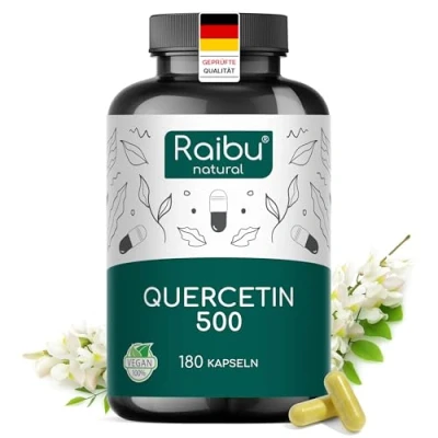 Abbildung von Quercetin Hochdosiert 180 Kapseln 500 mg pro Kapsel Vorrat für 6 Monate Hochwertiger Rohstoff: Japanischer Schnurbaum Ohne Zusätze &amp; Vegan Raibu
