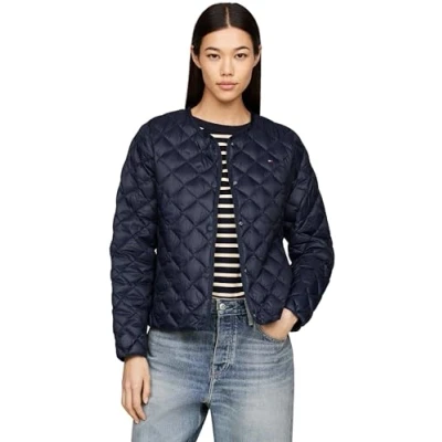 Abbildung von Tommy Hilfiger Quilted Collarless Daunenjacke, Damen, Größe: Large, Desert sky
