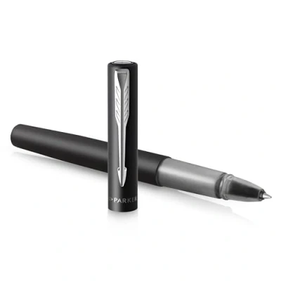 Abbildung von Parker Vector XL Tintenroller Schwarze Metallic Lackierung auf Messing Feine Schreibspitze mit schwarzer Nachfülltinte Geschenkbox