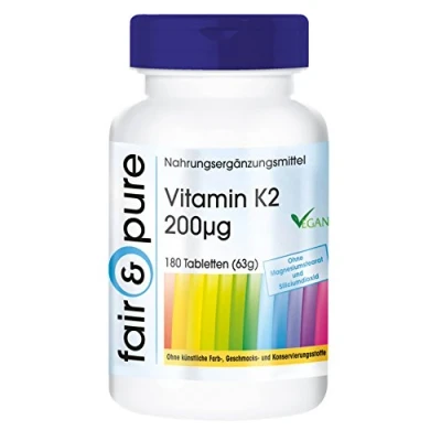 Abbildung von Fair &amp; Pure® Vitamin K2 200mcg 180 Tabletten natürliches Menaquinon MK 7 vegan Großpackung für 6 Monate