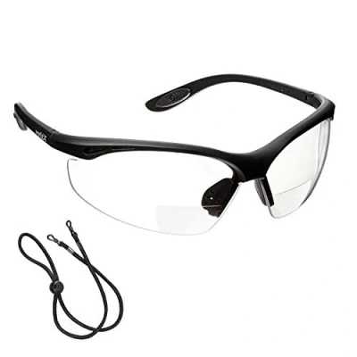 Abbildung von voltX &#039;CONSTRUCTOR&#039; BIFOKALE Schutzbrille mit Lesehilfe (KLAR +2.0 Dioptrie) Sportbrille für Radler enthält Sicherheitsband Bifocal Safety Glasses, Anti Fog UV400 Linse