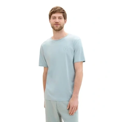 Abbildung von TOM TAILOR Herren 1043276 Basic T Shirt mit Logo Print, 30463 Dusty Mint Blue, L