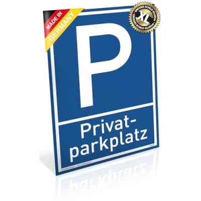 Abbildung von Großes Schild Privat Parkplatz Alu 30 x 42 cm stabiles mit UV Schutz blau Privatparkplatz Parken verboten Dreifke®