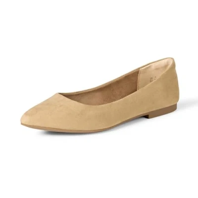 Abbildung von Amazon Essentials Damen Ballerinas mit spitzem Zehenbereich, Beige Mikro Wildleder, 41 EU