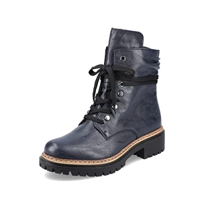 Abbildung von Rieker Damen Schnürstiefeletten 72621, Frauen Stiefeletten,Kurzstiefel,uebergangsschuhe,uebergangsstiefel,Chukka Boots,Boots,blau (14),39 EU / 6 UK